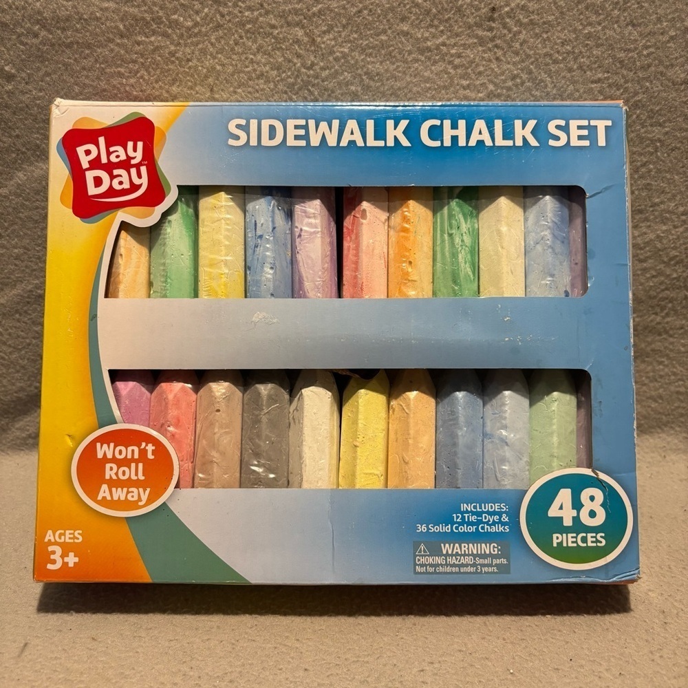 Play Day Sidewalk Chalk 48 Pieces ages 3+ includes 12 tie- dye and solid colors